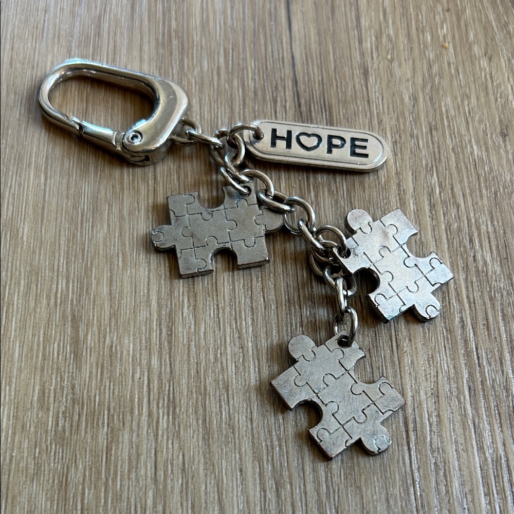 Retired Miche Hope Silver Puzzle Piece Charm Keychain Autism Awareness Tag - Picture 2 of 5
